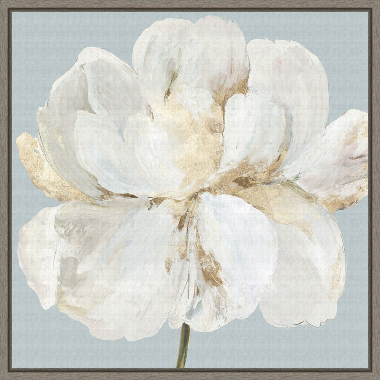 Garden Queen II (White Peony Flower) by Asia Jensen 16-in. W x 16-in. H. Canvas Wall Art Print Framed in Grey
